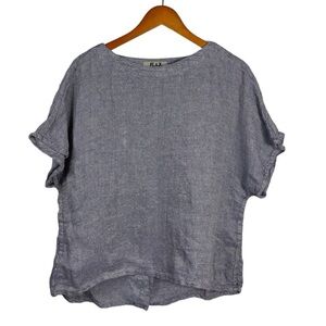 FLAX Women’s Top Blouse Blue Size P 100% Linen Split Back